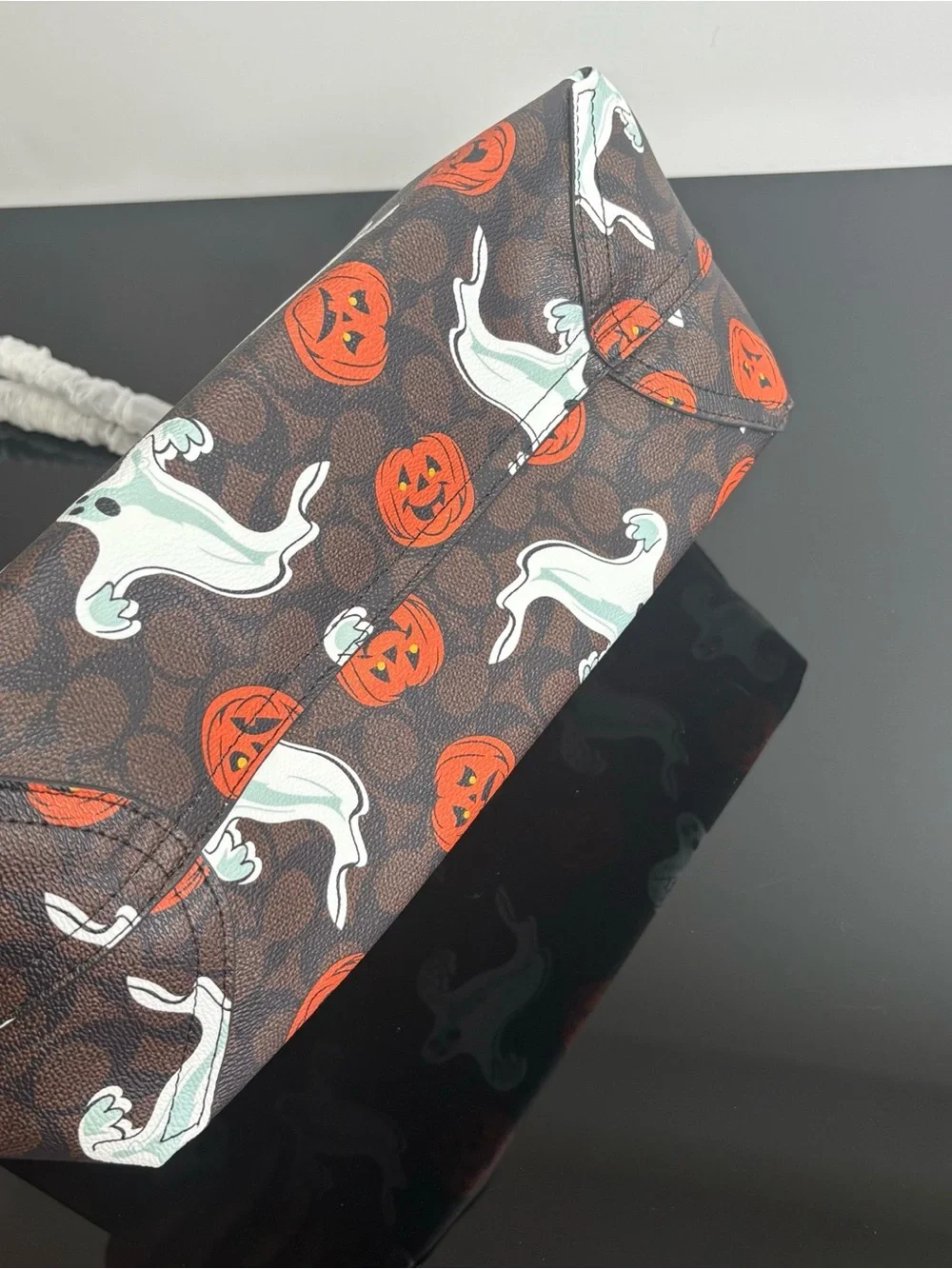 Coach Brown Tote with White Ghosts & Orange Jack-o'-lanterns
